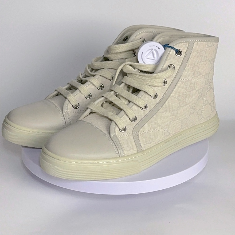 Gucci Beige GG Monogram High-Top Sneakers Size 38 Designer Luxury NWOT